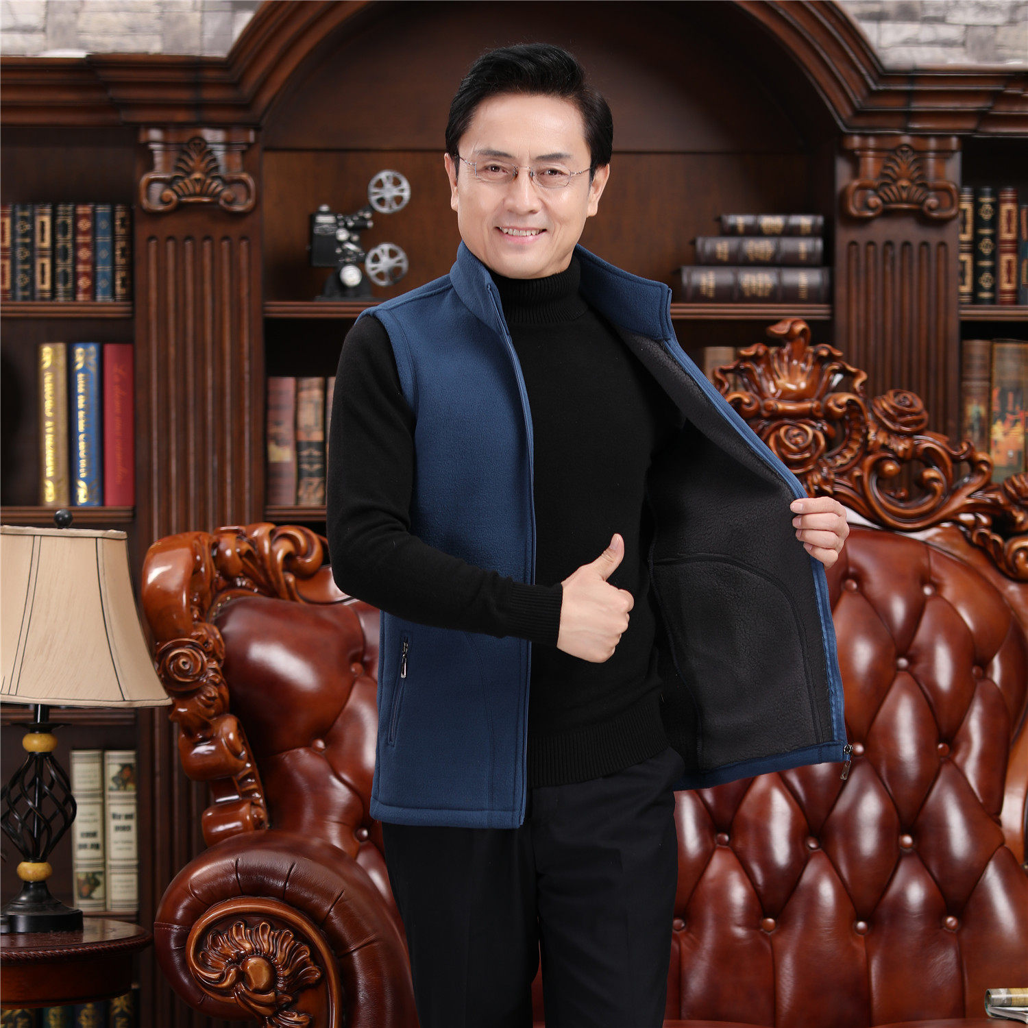 Middle Aged Seniors Shake Grain Vest Dad Kan Shoulder waistcoat Men's waistcoat Autumn Winter style jacket Collar Grip Suede Jacket