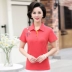 Mùa hè trung niên mới 2019 thời trang nữ áo sơ mi POLO ve áo thể thao cotton rộng tay áo thun ngắn tay nữ - Áo phông áo thun tay lỡ Áo phông