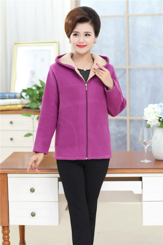 Áo len lông cừu trung niên trùm đầu áo khoác mẹ tải áo khoác lông cừu bình thường của phụ nữ XL áo len mới