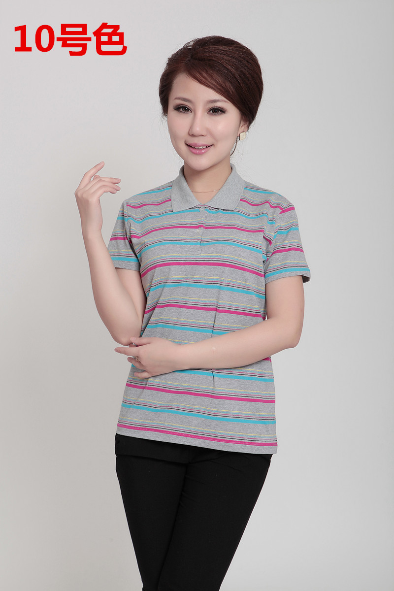 Áo thun nữ trung niên mùa hè ngắn tay thời trang mẹ chất liệu cotton kẻ sọc sọc áo thun trung niên size lớn áo khoác tuổi trung niên