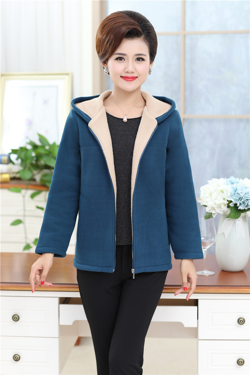 Áo len lông cừu trung niên trùm đầu áo khoác mẹ tải áo khoác lông cừu bình thường của phụ nữ XL áo len mới áo khoác cho phụ nữ 40 tuổi