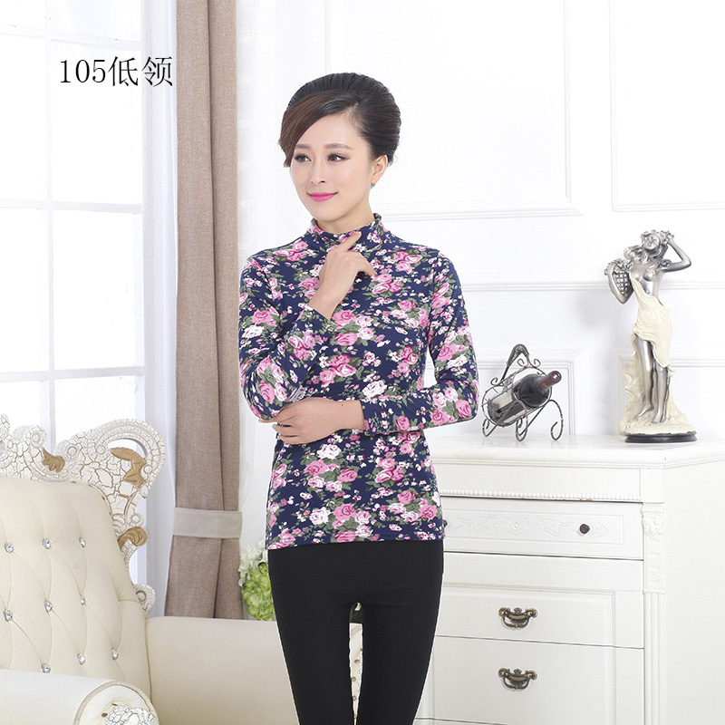 Áo sơ mi nữ dài tay cổ áo sơ mi cổ cao chạm đáy áo Mẹ trung niên chất liệu cotton mùa thu váy trung niên đẹp