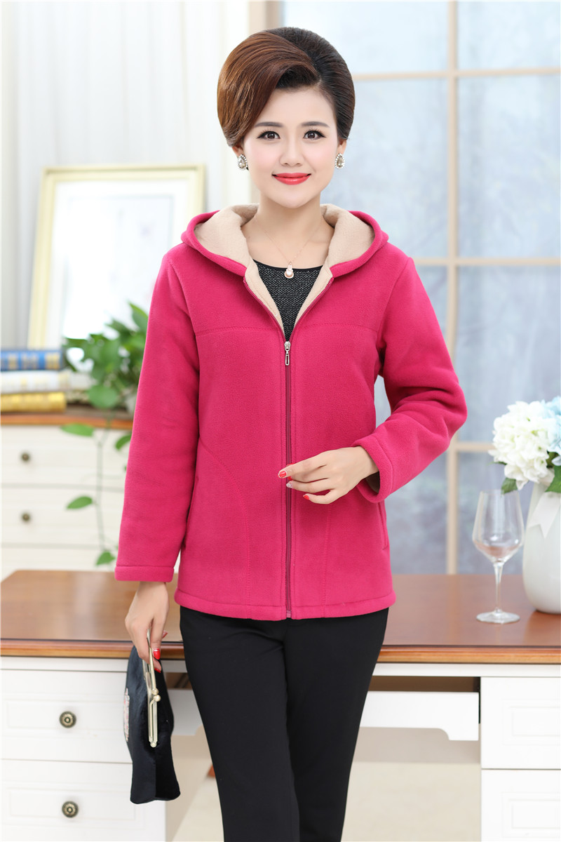 Áo len lông cừu trung niên trùm đầu áo khoác mẹ tải áo khoác lông cừu bình thường của phụ nữ XL áo len mới áo khoác cho phụ nữ 40 tuổi