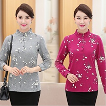 2019 new middle-aged mother spring and autumn cotton top T-shirt middle-aged womens cotton long-sleeved dress shirt