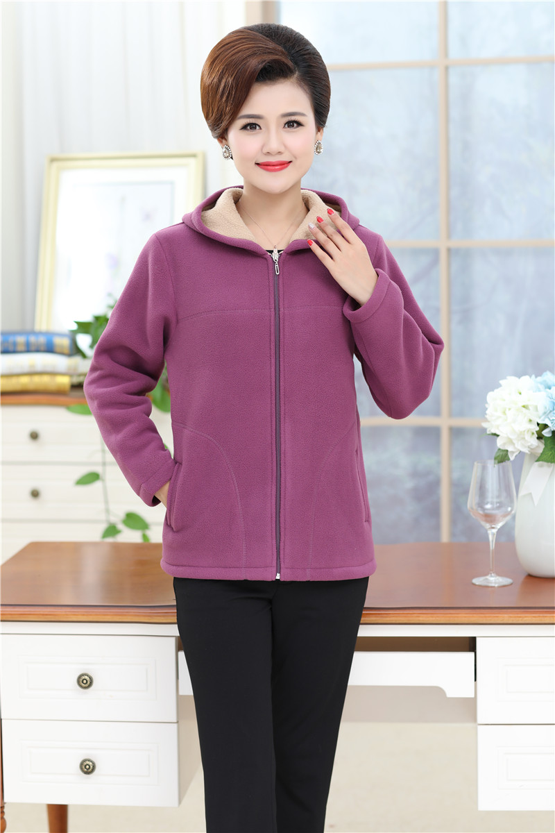 Áo len lông cừu trung niên trùm đầu áo khoác mẹ tải áo khoác lông cừu bình thường của phụ nữ XL áo len mới áo khoác cho phụ nữ 40 tuổi