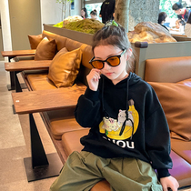 Filifys wardrobe girls necropolis with hood 2021 spring autumn new CUHK Tong Yang gas cartoon printed casual blouse