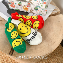 Girls short socks cute smiling face design socks Joker comfortable breathable boat Socks cartoon children socks tide