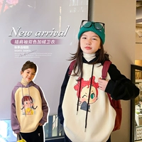 Утепленная демисезонная мультяшная детская утепленная толстовка с капюшоном, подходит для подростков, в западном стиле, оверсайз