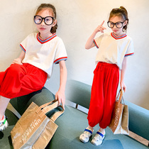 Feifei wardrobe 2020 Summer Girl suit middle child Korean version of foreign air short sleeve T-shirt casual pants