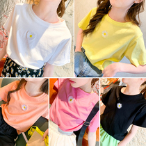 Feifei wardrobe 2020 Summer new girls short sleeve t-shirt in the big children thin children cotton foreign style shirt