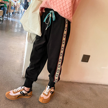 Fifis Wardrobe Spring Autumn New Casual Pants 2021 CUHK Children Webbing Bouquet Leggings Girl Han Edition Autumn Clothing Long Pants