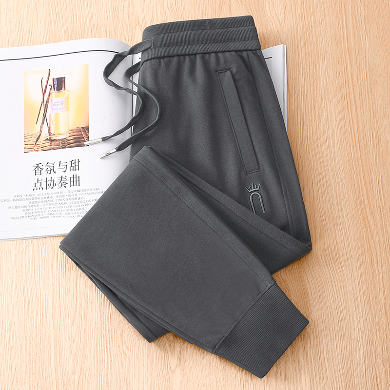 High-End Iron Gray 100% Cotton Spring and Autumn Women's High-Waisted Pure Cotton Carrot Pants with Zipper and Jogger Cuffs Casual Sweatpants