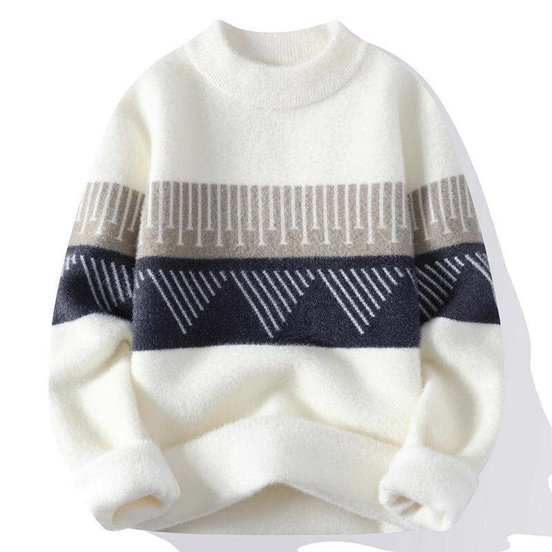 Autumn and Winter Sweaters for Boys, Teenagers, and Students, Mink Velvet Knitwear, Thickened Half-Turtleneck Woolen Sweaters for Boys and Older Children, Suitable for Spring and Autumn