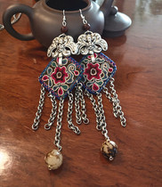 Ethnic style handmade old embroidered slices seed embroidered earrings