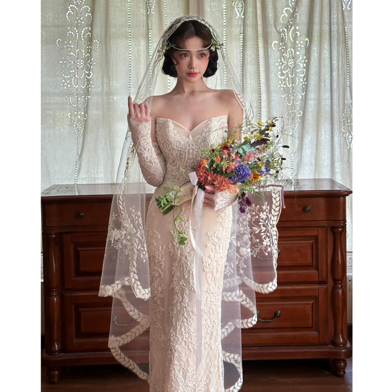 French-Style Vintage Strapless Mermaid Light Wedding Dress 2026 New Model Bride's Light Luxury Niche Forest-Style Lace Main Wedding Dress for Summer French-Style Vintage Strapless Mermaid Light Wedding Dress 2026 New Model Bride's Light Luxury Niche Forest-Style Lace Main Wedding Dress for Summer