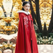 筱 辰 [翠 寒] Áo choàng Hanfu nữ mùa đông dày phần dài phù hợp với bộ đồ Hanfu ấm áp với váy len - Accentuated eo áo