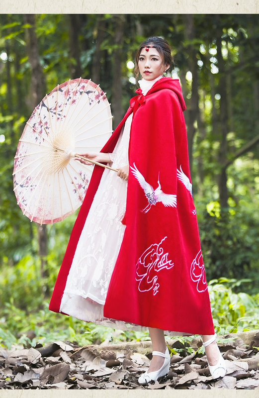 筱 辰 [bay chim] hanfu áo choàng mùa đông dài len thêu áo choàng trang phục gió quốc gia thêu ban đầu