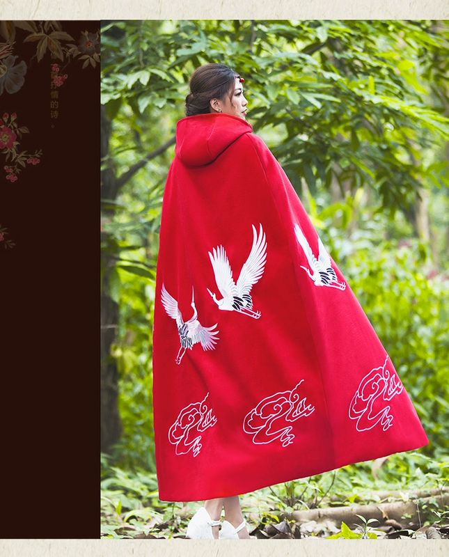 筱 辰 [bay chim] hanfu áo choàng mùa đông dài len thêu áo choàng trang phục gió quốc gia thêu ban đầu áo khoác len nữ