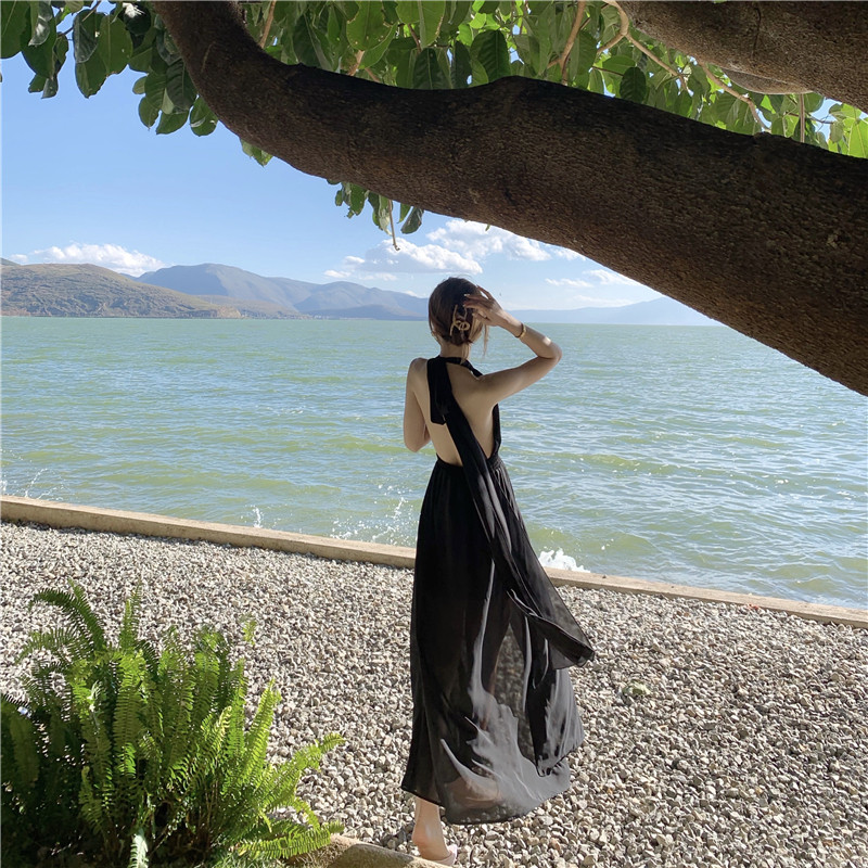 Halter Neck Sexy Backless Dress for Women, Summer Sanya Travel