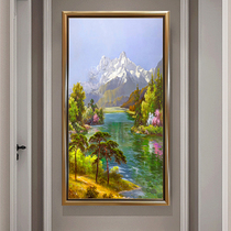 Linzhi Mountain Water Original painting vertical plate Xuankan light luxury high-end landscape American new Chinese hand decoration painting