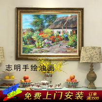 Zhiming original pure hand-painted European and American style Chinese style landscape decoration Oil painting custom restaurant entrance study country works