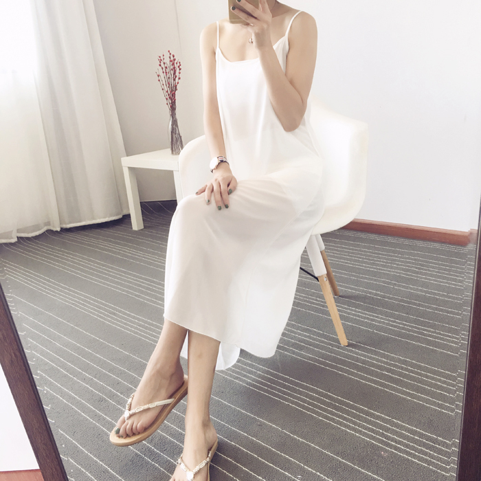 2023 Summer Chiffon Camisole Dress, Mid-Length, Loose, Plus Size, Inner Wear, Thin Strap Base Dress, Breathable Camisole Dress