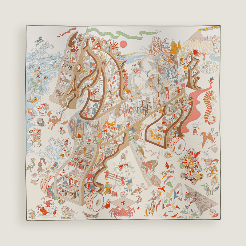 New Equestrian Academy 140 Square Velvet Scarf Autumn and Winter Warm Silk Scarf Real Silk Cashmere Shawl Hand-Rolled Edges