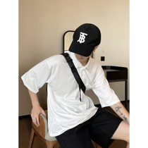 CCJE Qingshuang ice silk bead ground stock Summer Korean version Trend oversize minimalist casual polo shirt T-shirt man