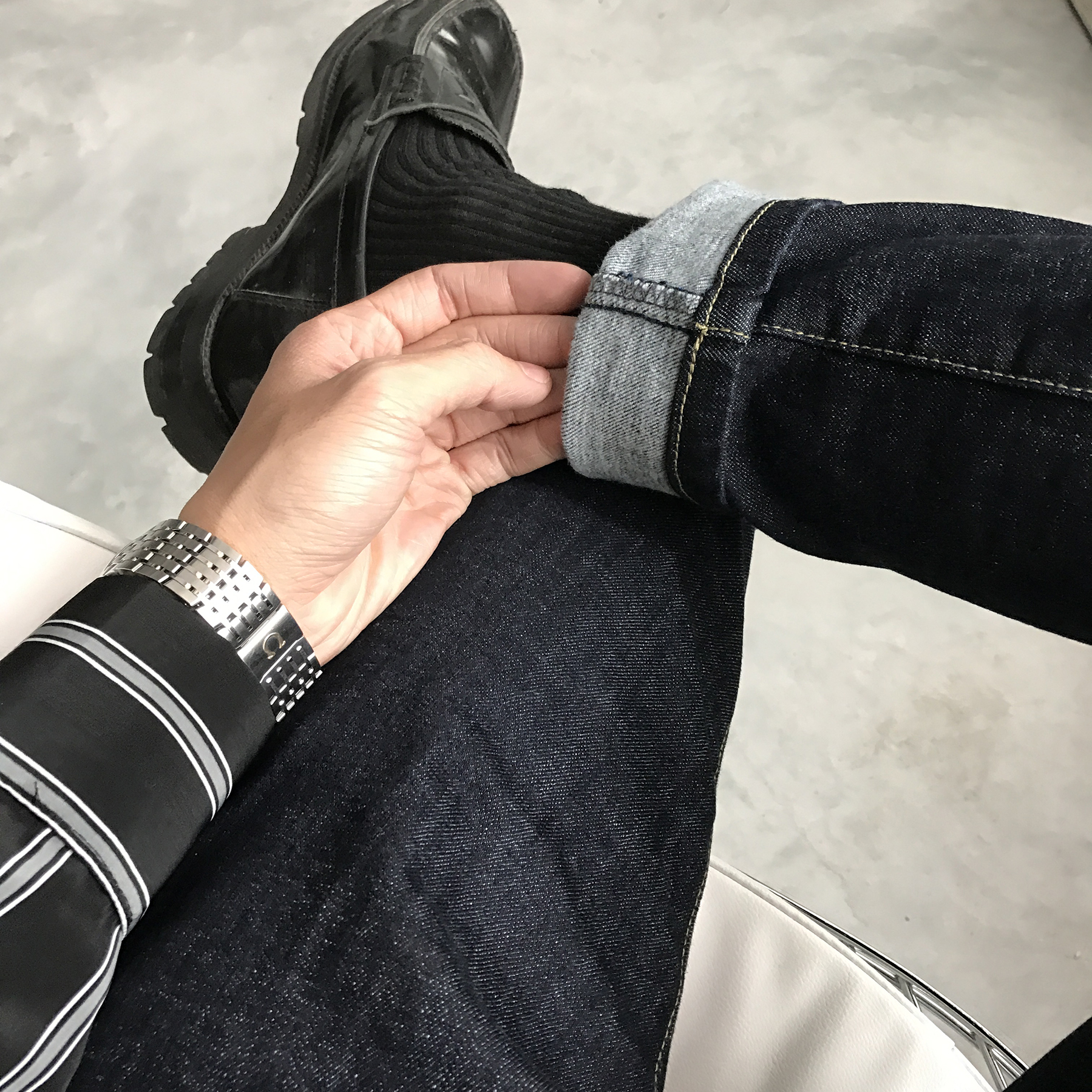 CCJE秋冬款极深蓝色男士牛仔裤韩版青年修身抓绒加厚小脚长裤男潮