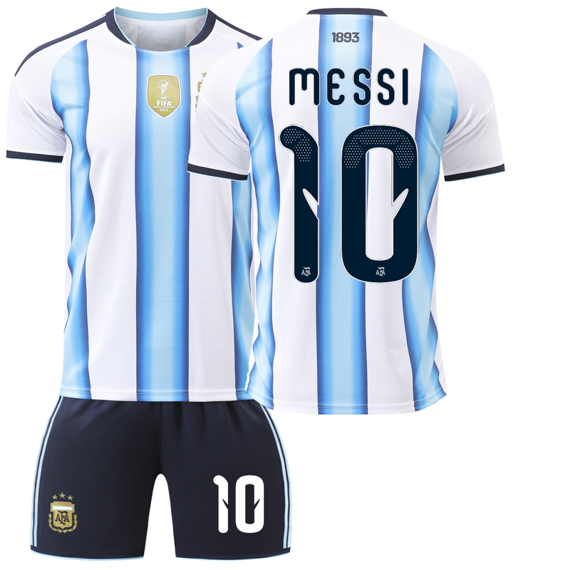 Children's Soccer Uniform 2627 World Cup Argentina No. 10 Messi No. 8 Enzo Short-Sleeved Shorts Blue and Black Pants Set