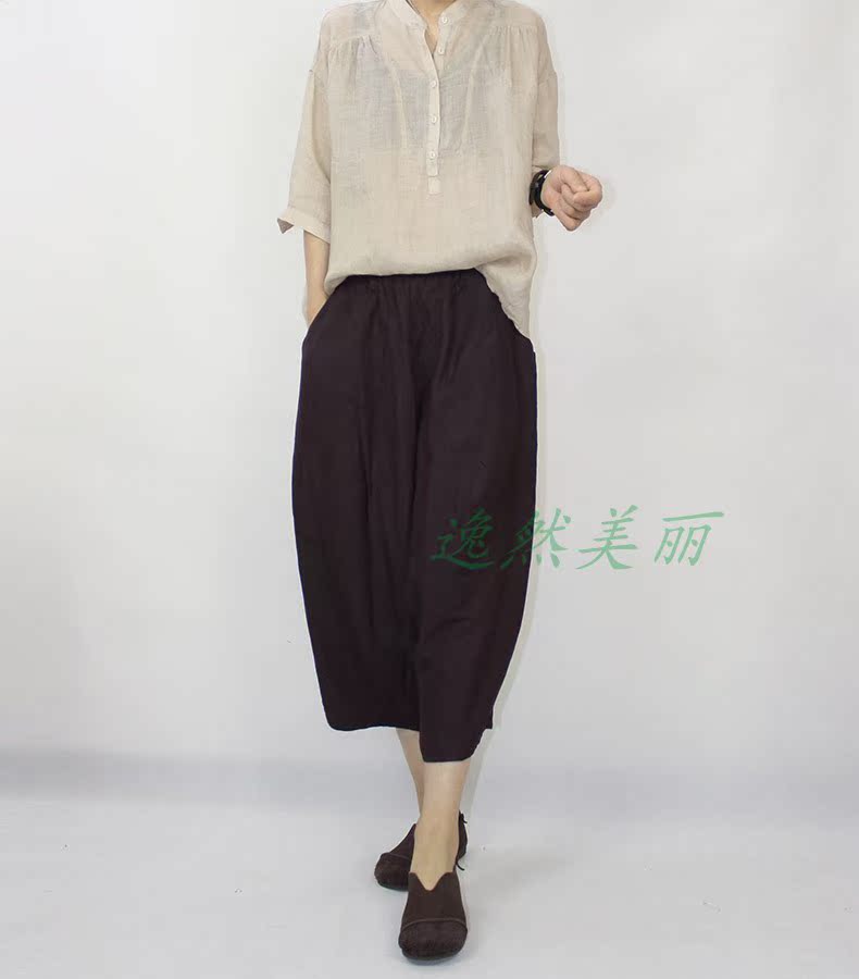 Zuo Cun đích thực cotton và áo sơ mi vải lanh rộng rãi áo sơ mi nữ mùa hè 2019 áo mới 95123 - Cộng với kích thước quần áo quần ống rộng nữ