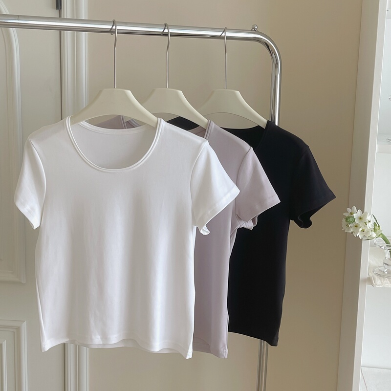 U-Neck Solid Color Short-Sleeve T-Shirt for Women, 2026 Spring/Summer New Style, Slimming, Loose, Versatile, High-Quality Cotton, Basic Top for Petite Figures U-Neck Solid Color Short-Sleeve T-Shirt for Women, 2026 Spring/Summer New Style, Slimming, Loose, Versatile, High-Quality Cotton, Basic Top for Petite Figures