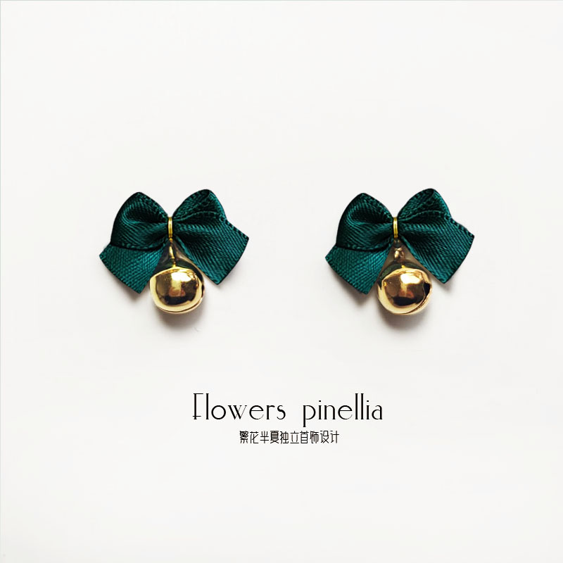 Green bow bell sterling silver stud earrings ear clips no pierced earrings girl cute sweet earrings