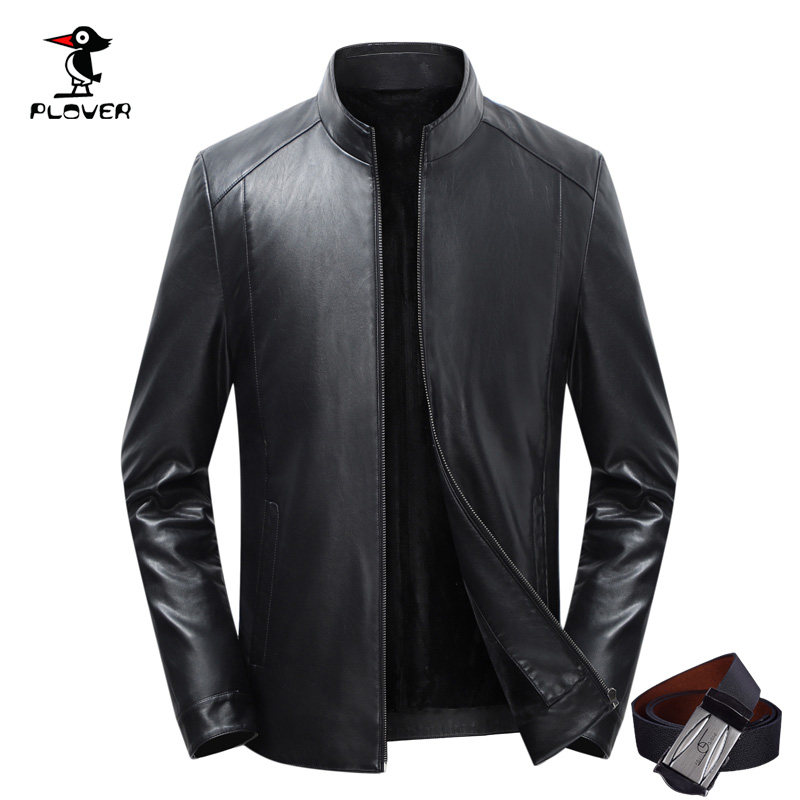 Woodpecker Men Genuine Leather Jacket Stand-up Collar Slim Down Thickened Sheep Leather Coat Middle-aged sashimi Short Casual Leather Outer Cover