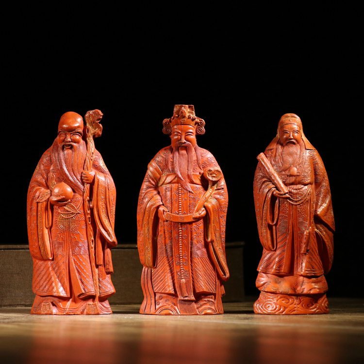 Intangible heritage traditional ancient version Huimo Fulushou three-dimensional characters cinnabar ornaments study four treasures pen ink paper inkstone collection