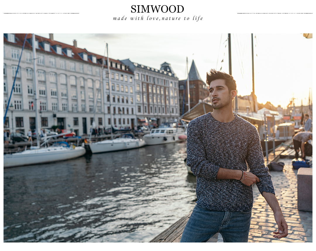 Simwood Jane nam mùa thu và mùa đông nam hỗn hợp áo len cổ tròn cashmere áo thun giản dị Áo len nam quần áo giữ nhiệt nam