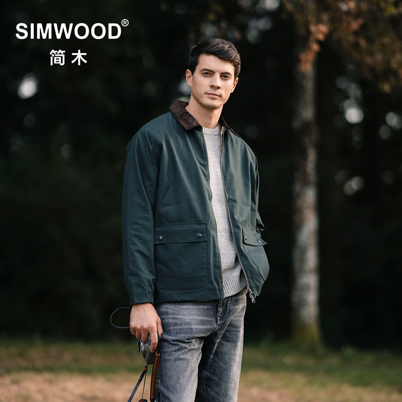 Simwood Men's Clothing [Loose Fit] Oil Wax Beaded Sail Retro Lapel Jacket