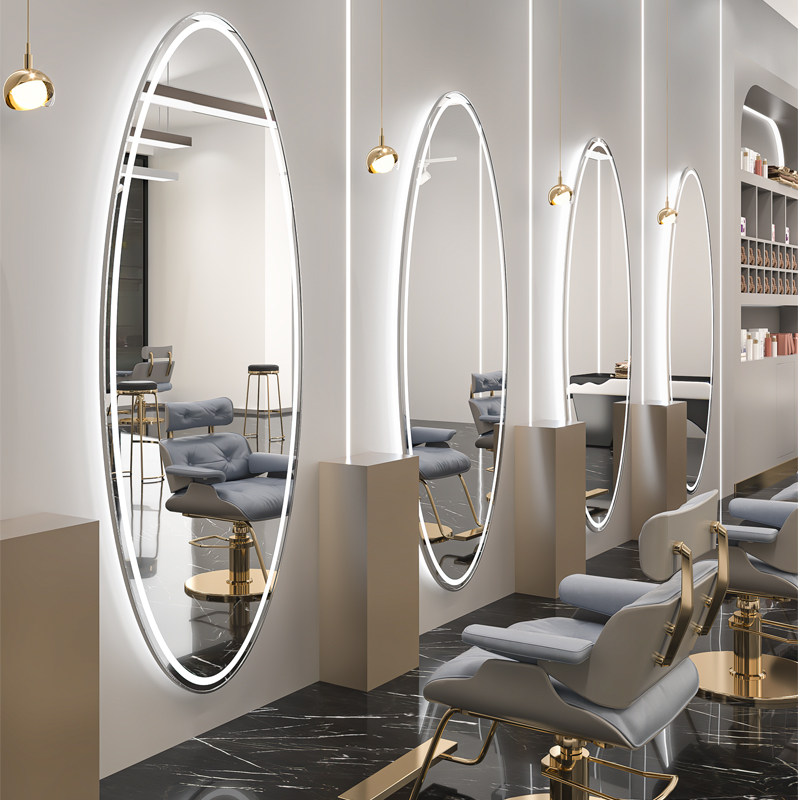 Hair salon mirror table barber shop mirror hair salon dedicated net red with light led hanging wall hanging new hair cutting mirror