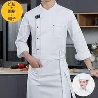 Белый лонгслив, фартук, шапка