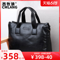 Mens handbag genuine leather briefcase for mens business casual mens bag Single shoulder inclined satchel bag horizontal cow leather computer bag