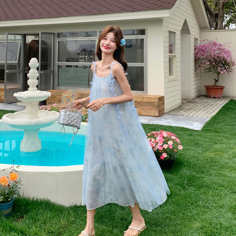 Unique and Beautiful French-Style Mesh Dress for Women, Summer Fairy-Like Embroidered Strap Dress, 2026 New Model