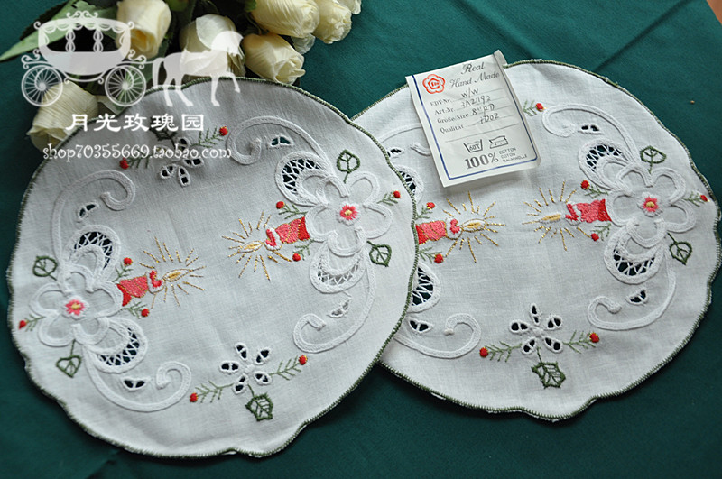 (Rose Garden November special 2)Export Europe and the United States*White cotton Cloth Christmas round coaster jewelry mat