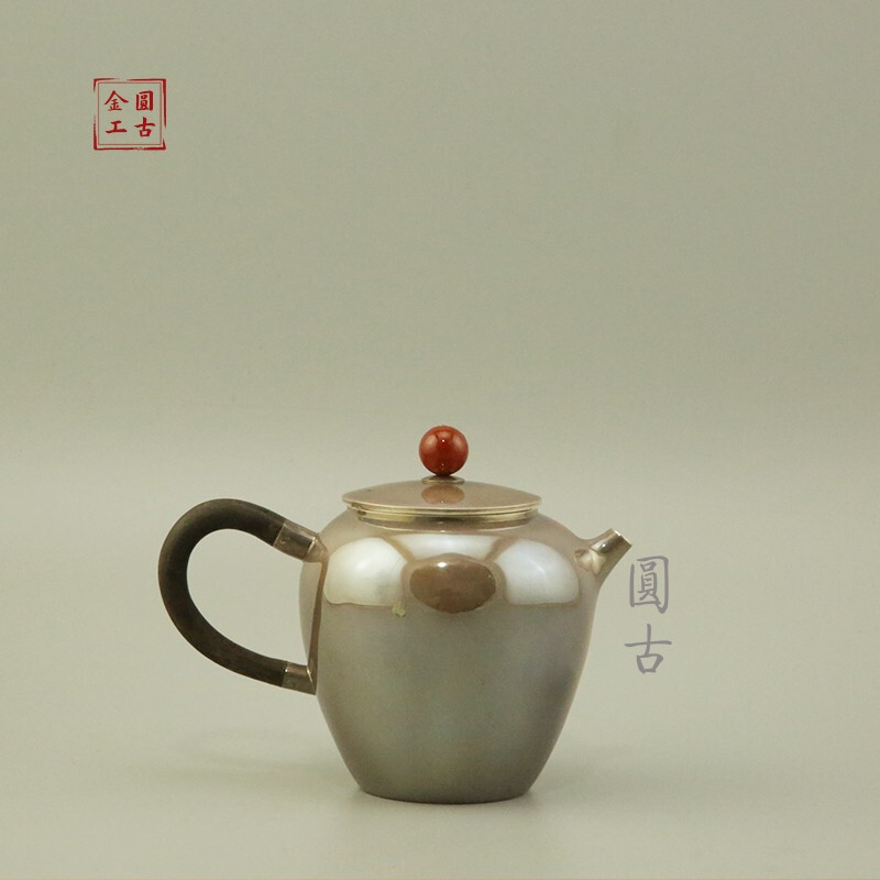 Round Antique-Style Pure Silver Small Teapot, Small Silver Pot, Single Pot, Handmade 999 Silver, Antique-Style Silver Tea Brewing Pot
