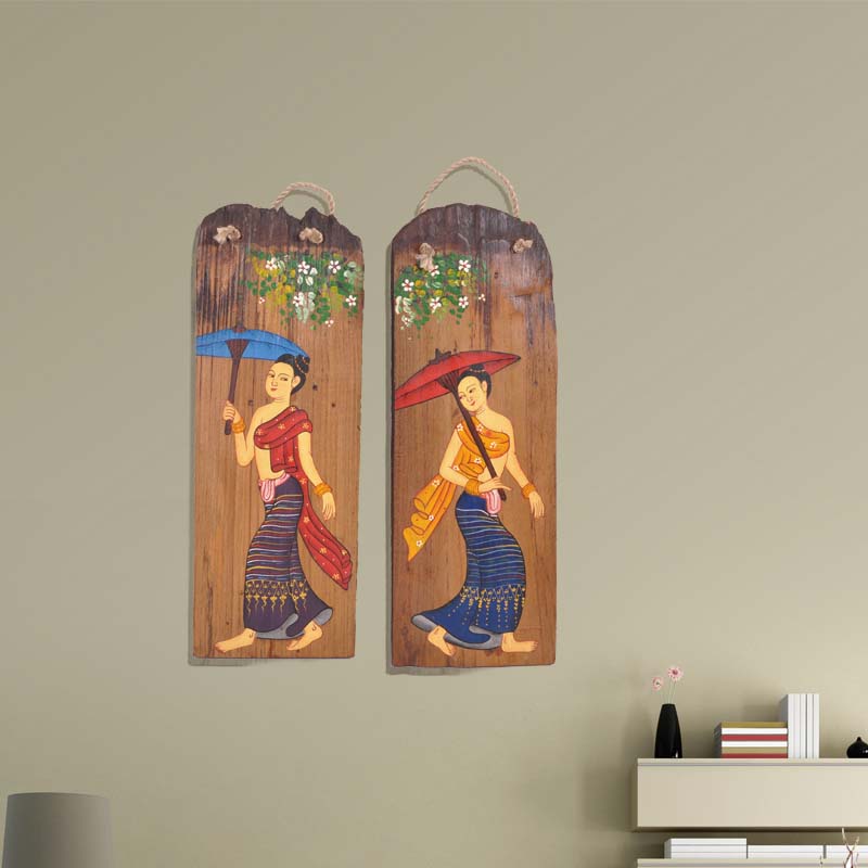 Thailand hand-painted wood picture piece solid wood painted beauty wall decoration home wall painting hanging painting wall hanging wall decoration