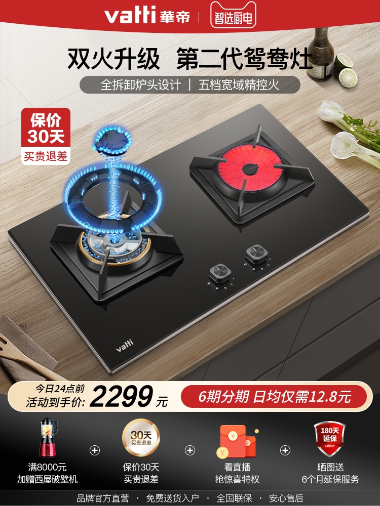 Vatti i10049B Kitchen household built-in desktop double-port gas stove Gas gas gas stove