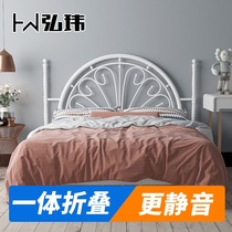 Wrought iron bed Hongwei simple Nordic style ins free installation European princess bed 1 8 double foldable net red bed