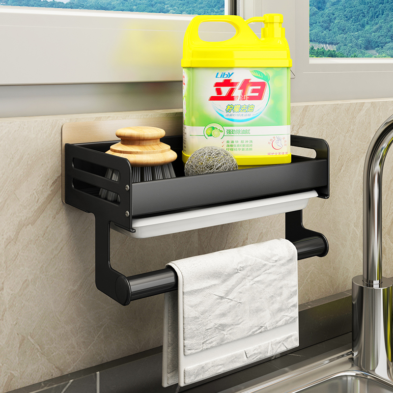 Kitchen Shelve Free sink Sink Smear Wall-mounted Sponge Drain Hanging Rack Dishware Appliance Containing Shelf Black-Taobao