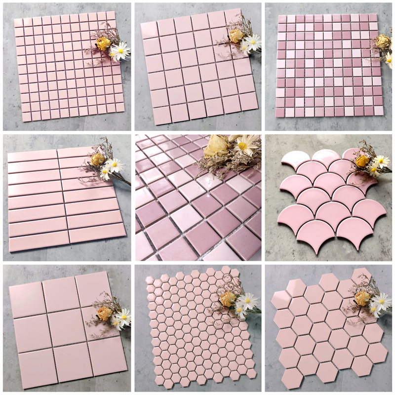 Solid Colorful Kindergarten Ceramic Small Floor Pool Bathroom Balcony Decoration Pink Tile Mosaic