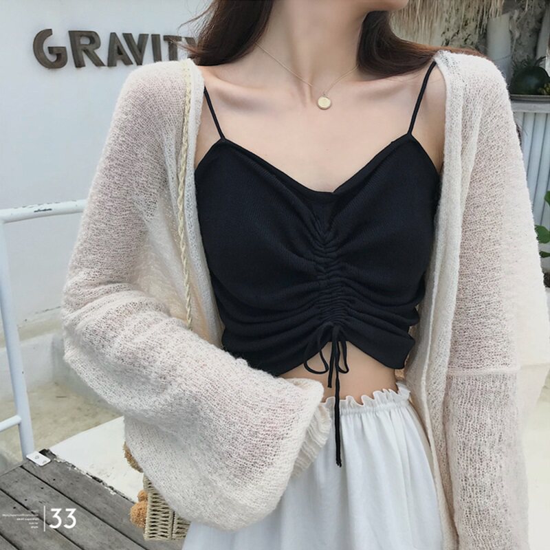 Spring and summer Korean version of small harnesses outside wearing overfire sweetness and underfloor hitchhiking design sensation vest blouses female damp