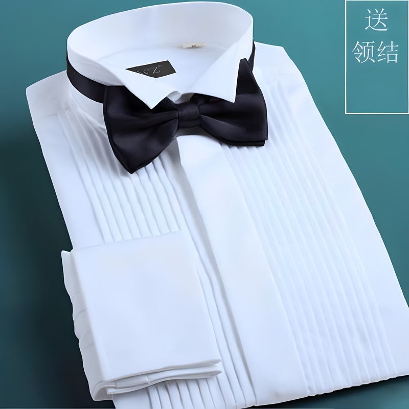 White Long-Sleeved Tie Shirt for Men, Adult Evening Performance Stage Choir Performance Costume Shirt for Students White Long-Sleeved Tie Shirt for Men, Adult Evening Performance Stage Choir Performance Costume Shirt for Students